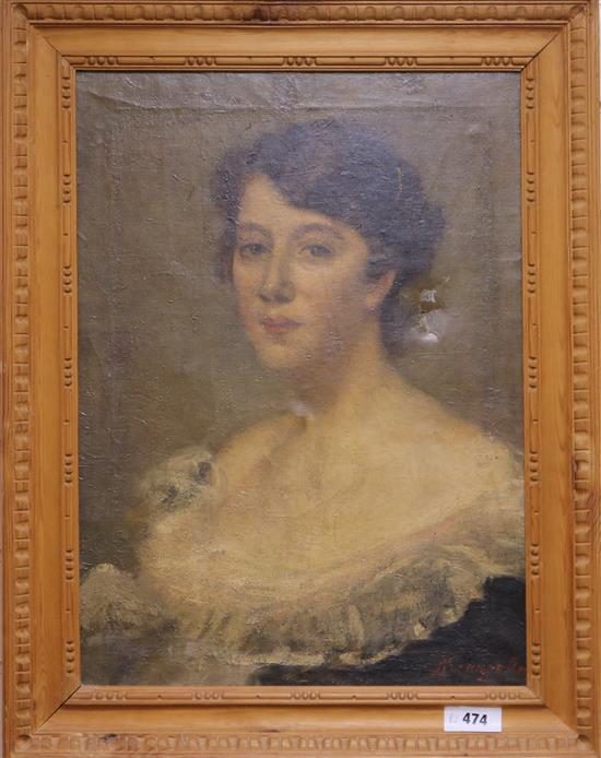 Continental School, oil on canvas, portrait of a lady, 56 x 40cm